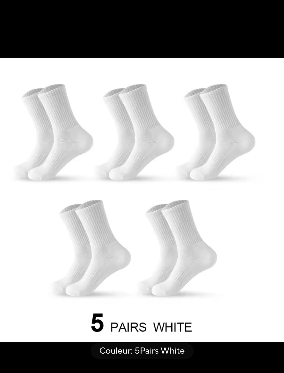 Pack de 5 paires de chaussettes homme femme noir blanc